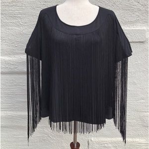 Buffalo by David Bitton Black Top w/ Fringe on Front. Straight Hemline. Size- L
